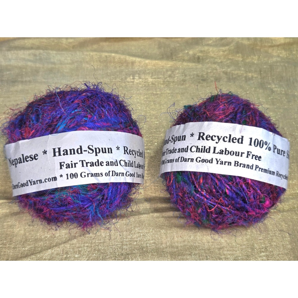 Darn Good Yarn Recycled Silk Nepalese Hand-Spun Purple Multi 100g 2 Balls